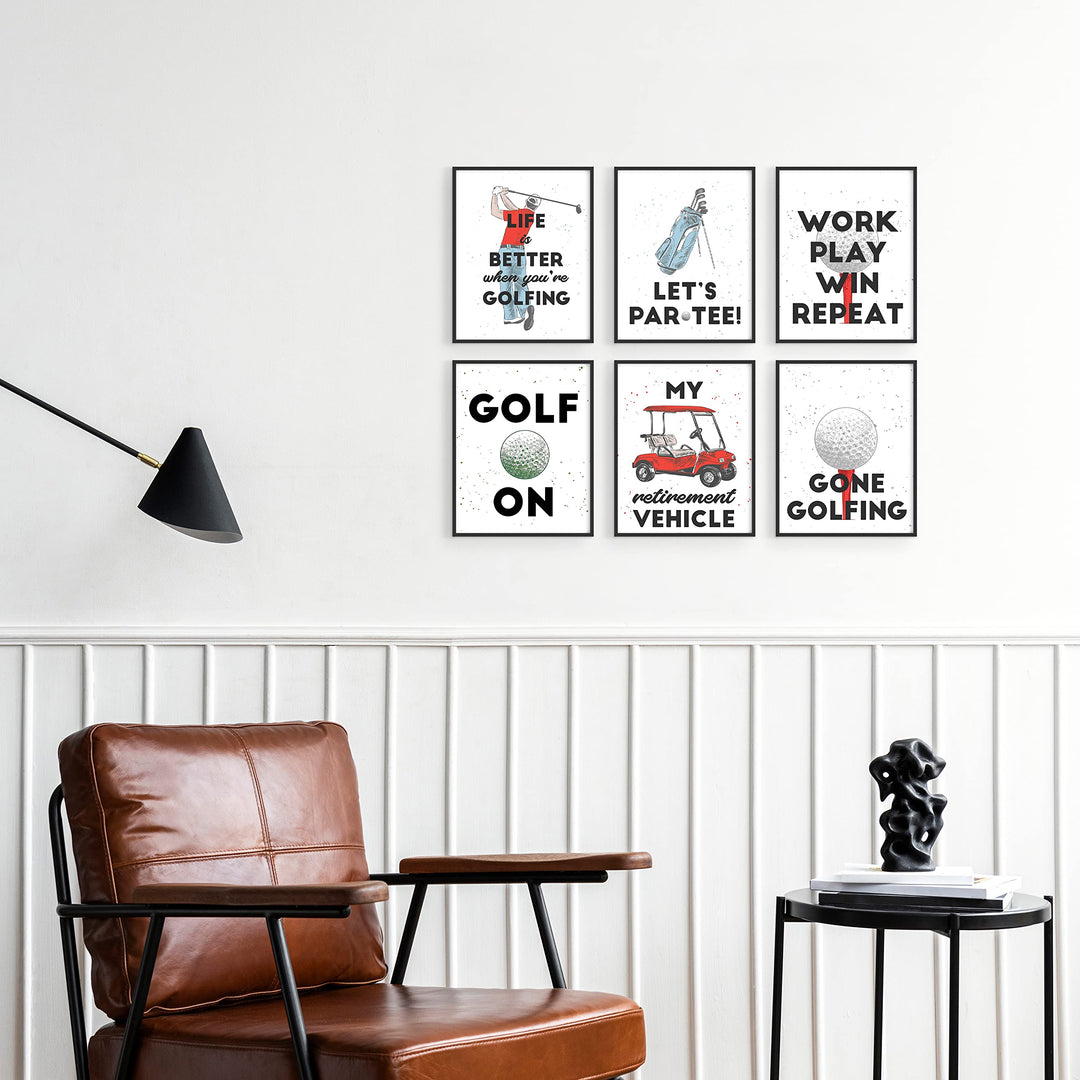 Funny Golf Wall Art Decor Prints - Set of 6 (8x10) Inch Unframed Poster Photos - Golfer Quote Gift Idea Basement Man Cave