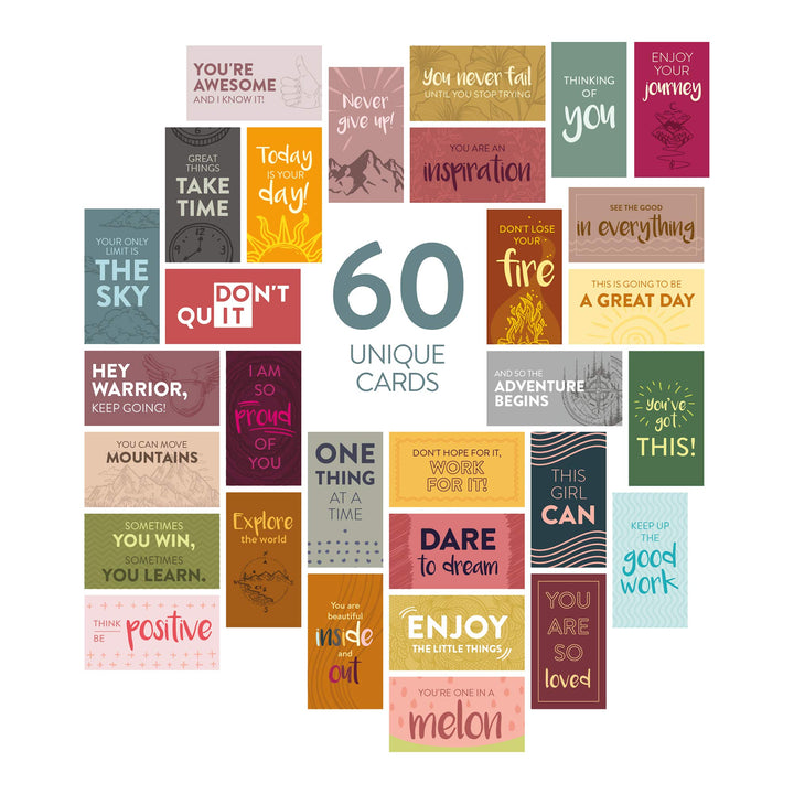 60 Pack Assorted Motivational Cards - Inspirational and Kindness Mini Note Cards, Gratitude Encouragement Card Set with 60 Unique Motivational Quotes Business Card Size (Assorted)