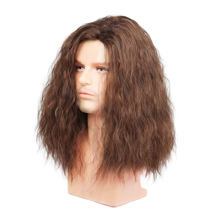 Mens Long Brown Wig Mid Length Synthetic Hair for Male Halloween Cosplay 80s Costume Wig