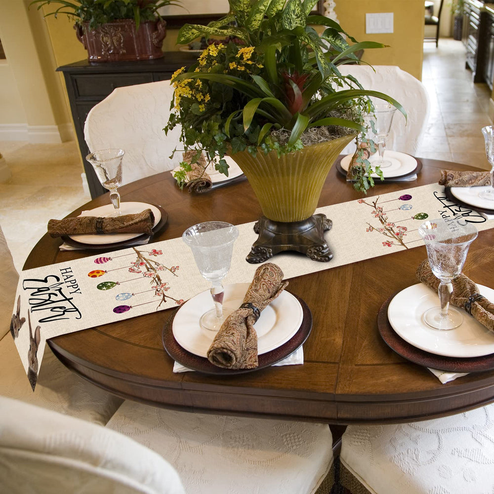 Easter Table Runner Rabbit Bunny 13x72Inch Kitchen Dining Table Decoration for Spring Indoor Outdoor Home Party Decor