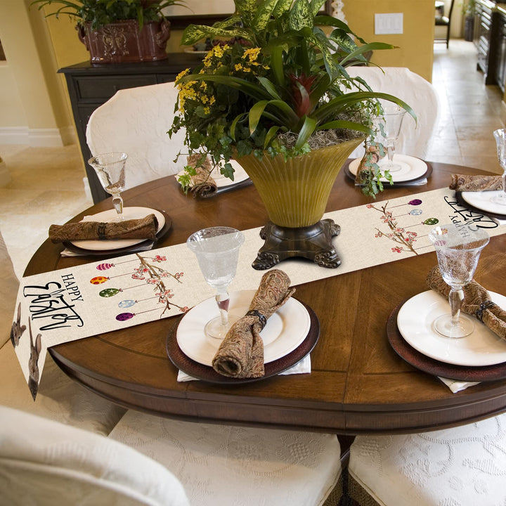 Easter Table Runner Rabbit Bunny 13x72Inch Kitchen Dining Table Decoration for Spring Indoor Outdoor Home Party Decor