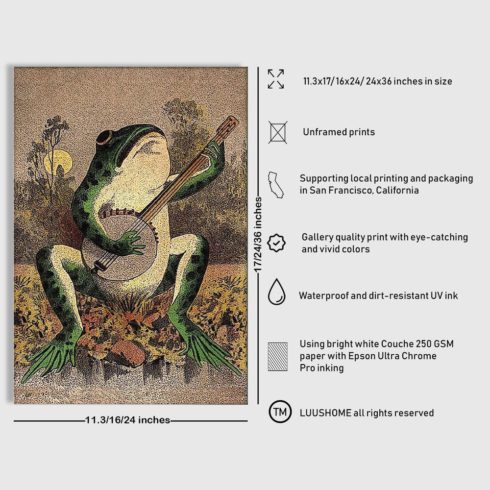 LUUSHOME Banjo Frog Art Poster Canvas Painting Creativity Poster and Print Wall Art Picture for Living Room Home Decoration (Frog, 12 x 18 in Unframed)