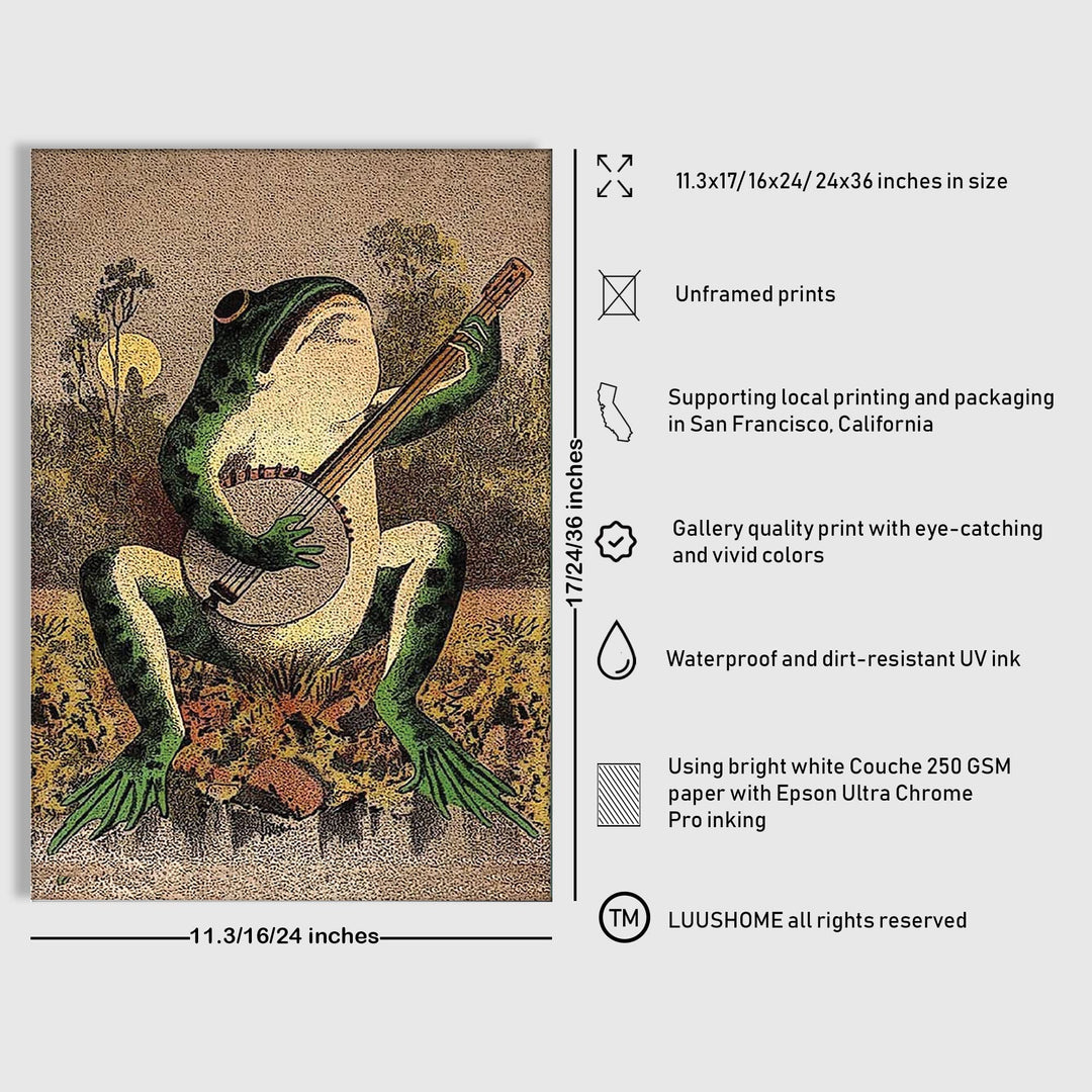LUUSHOME Banjo Frog Art Poster Canvas Painting Creativity Poster and Print Wall Art Picture for Living Room Home Decoration (Frog, 12 x 18 in Unframed)