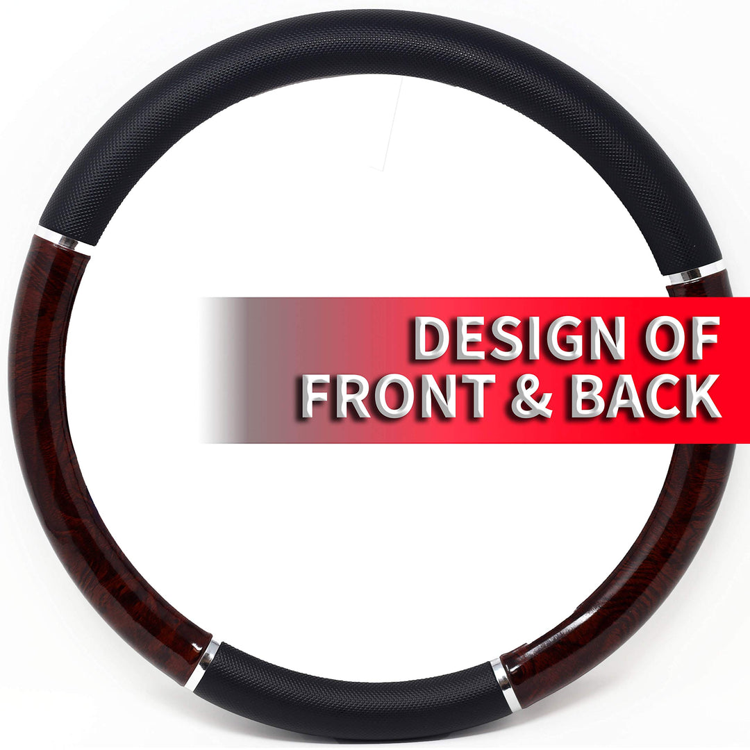 35710P Black Steering Wheel Cover with Woodgrain Design and Chrome Trim
