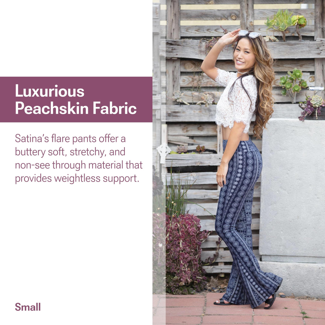 Womens High Waisted Flare Wide Leg Leggings, Printed and Solid, Reg and Plus, 03 Chakra Blue, XX-Large