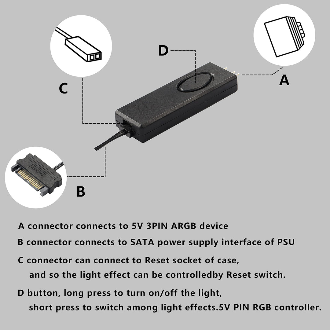 XMSJSIY 5V 3 Pin ARGB Controller RGB Manual Remote Fan 