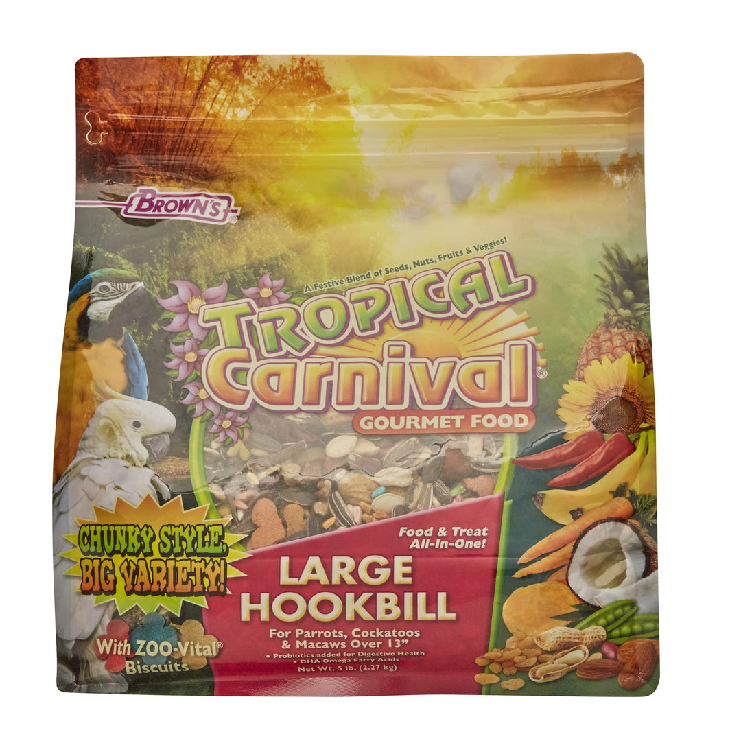 F.M. Brown's Tropical Carnival Gourmet Large Hookbill Food for Parrots, Cockatoos and Macaws Over 13, 5-lb Bag - Vitamin-Nutrient Fortified Daily Diet