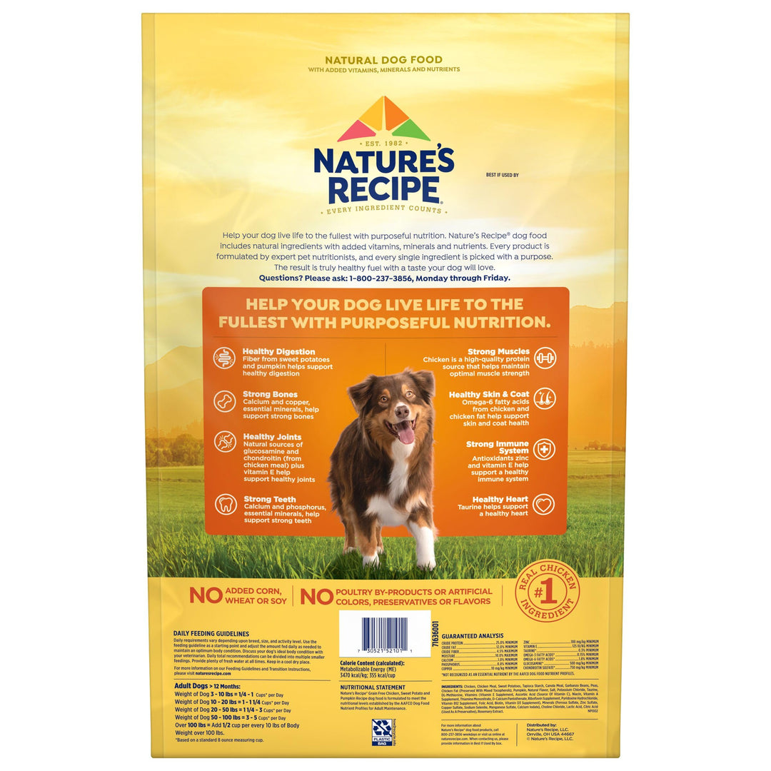 Nature’s Recipe Grain Free Chicken, Sweet Potato &amp; Pumpkin Recipe Dry Dog Food, 12 lb. Bag