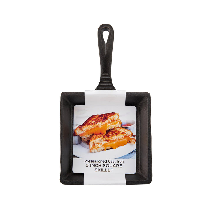 CasaModa Pre-Seasoned Cast Iron Mini Square Fry Pan, 5-Inch,Small