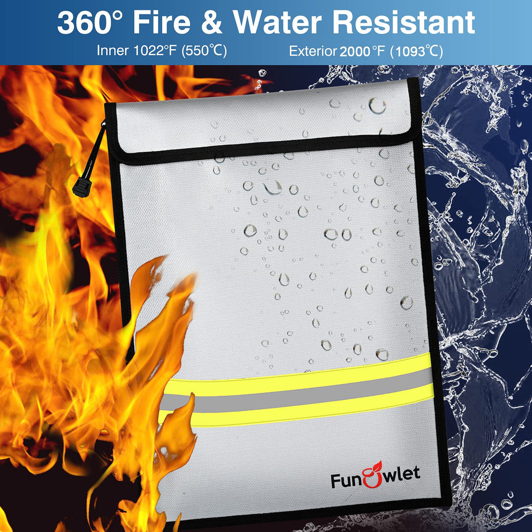 Fireproof Waterproof Money Document Bag - 15 x 11 Upgraded Zipper Bags, Fire &amp; Water Resistant Storage Organizer Pouch for A4 A5 Documents Holder,File,Cash,Jewelry,Passport,Tablet,Laptop (Gray)