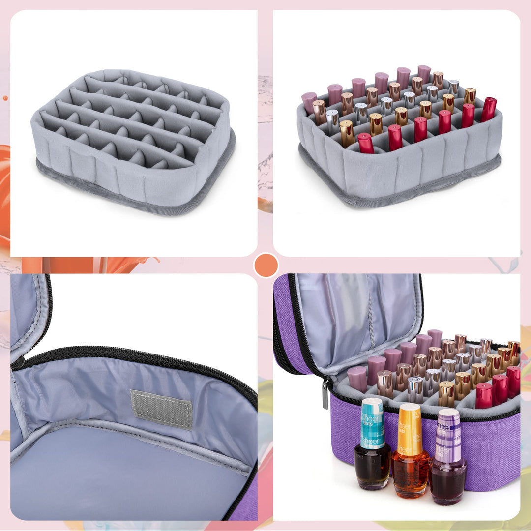 Nail Polish Carrying Case - Holds 30 Bottles (15ml - 0.5 fl.oz), Double-layer Organizer for Nail Polish and Manicure Set, Purple (Bag Only)