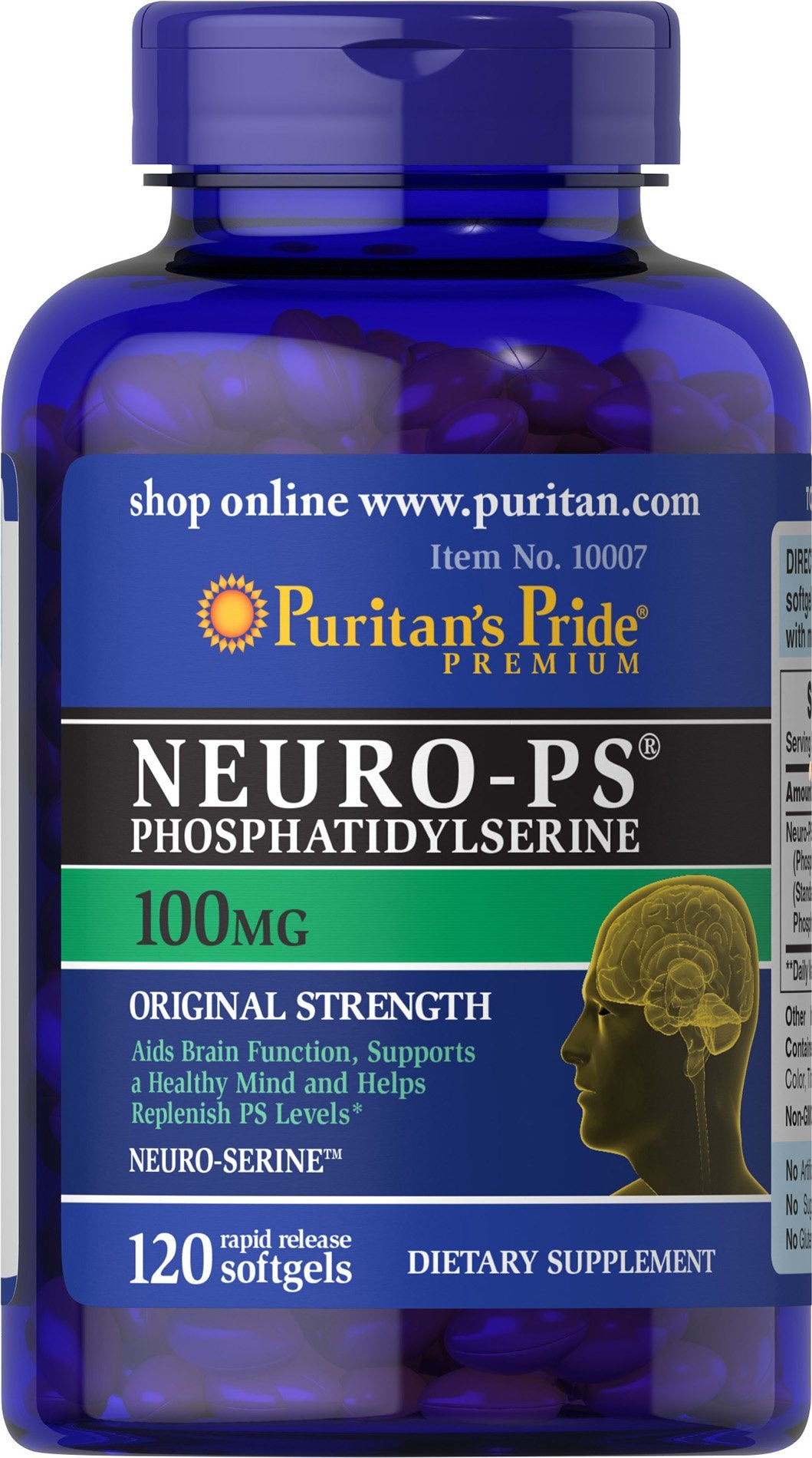 Puritan&#39;s Pride Neuro-PS -Aids Brain Function* Nootropic 100 mg Softgels, 120 Count (Pack of 1)