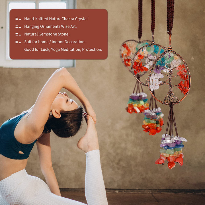 7-Chakra Stones Healing Crystal Hanging Ornaments Tree of Life for Thanksgiving Christmas Day Car Hanging Accessories, Party Decor Meditation Decorations (SGK-Round Shaped)