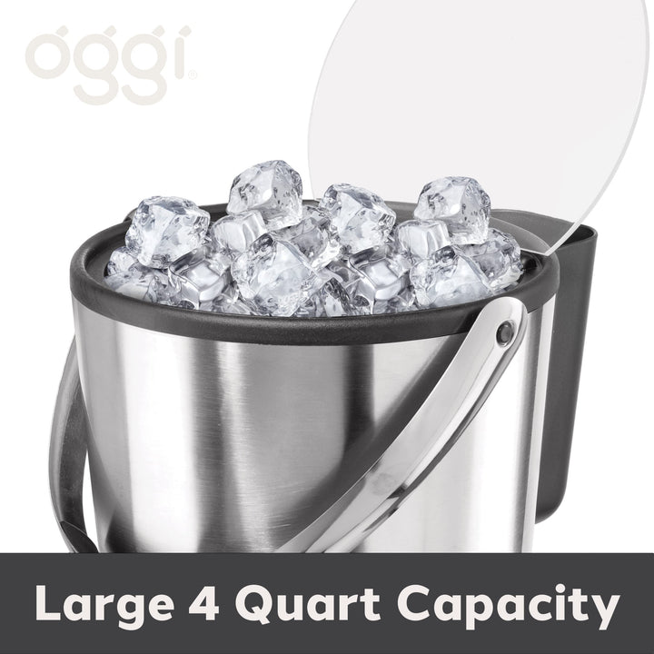 Insulated Ice Bucket, 4 Quart / 3.8 L, Stainless Steel, Black.