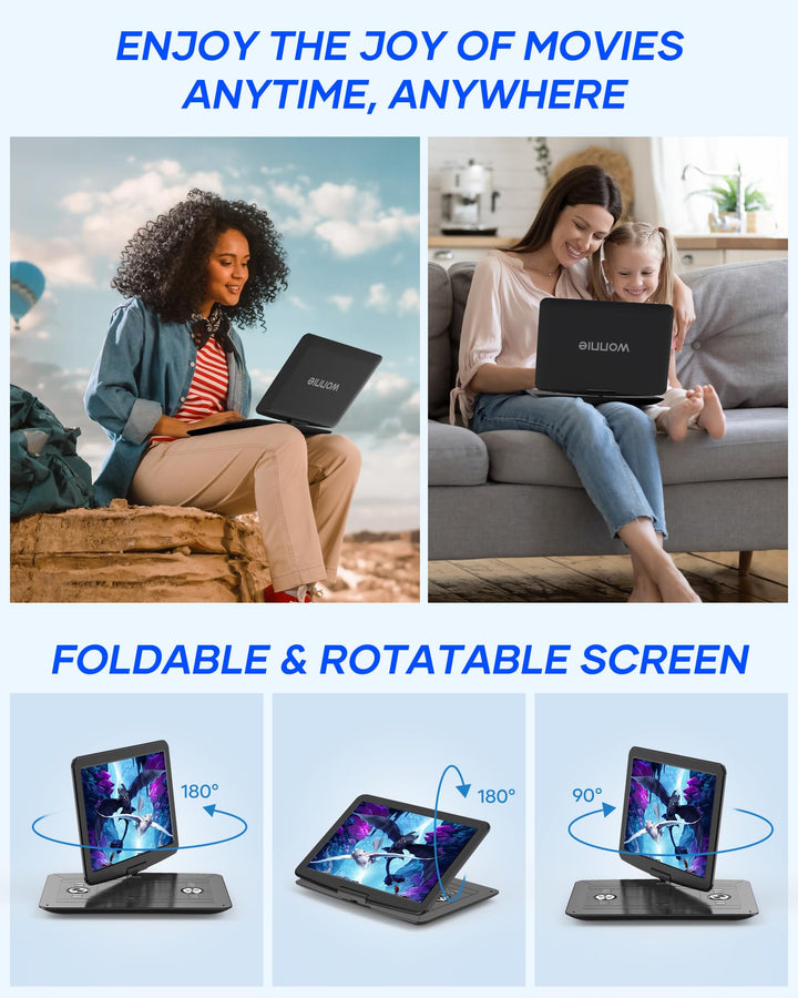 17.9 Portable DVD/CD Player with 15.4 Large Swivel HD Screen, 6 Hours 5000mAH Rechargeable Battery, Support USB/SD Card/Sync TV, Regions F r e e, Car Charger, Remote Control for Kids, Blue