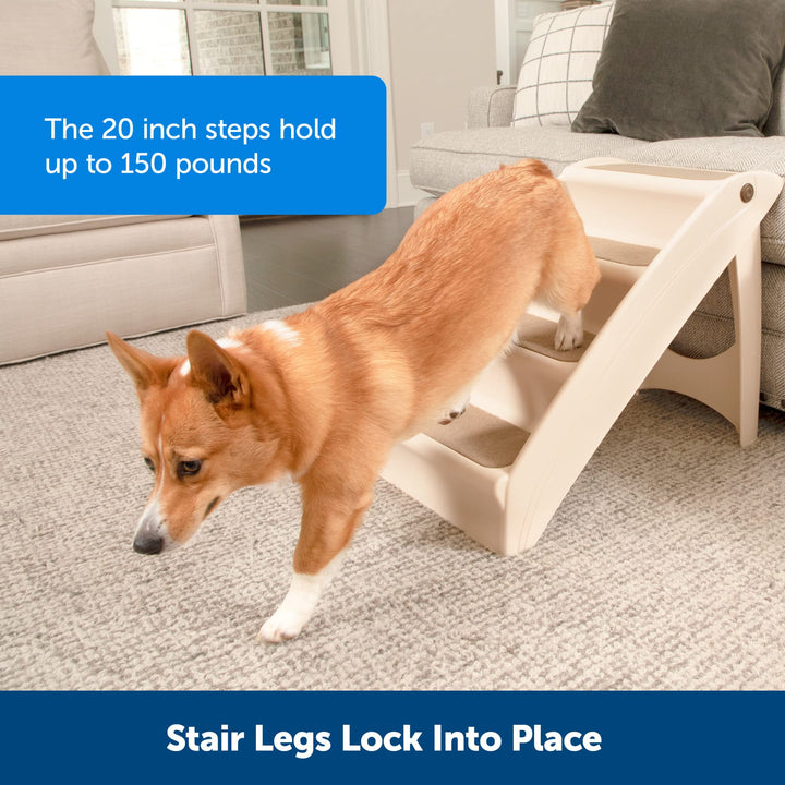 CozyUp Folding Dog Stairs, Portable Indoor/Outdoor Pet Steps for Bed, Couch &amp; Car, Tan, 20 Inch