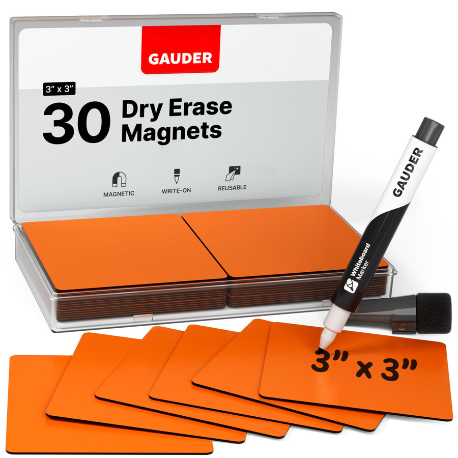 Magnetic Dry Erase Labels | 30x Magnetic Labels (3x3 Inches) | Dry Erase Magnets for Classroom, Whiteboard and Blackboard