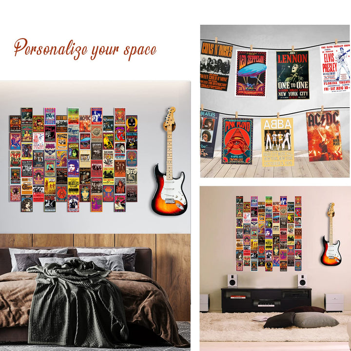 60 PC Vintage Rock Band Posters, 70s 80s 90s Retro Concert Prints, Bedroom Wall Art, Album Cover Collage, 4x6 Inch (Set of 60)