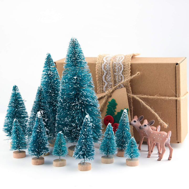 66Pcs Mini Christmas Trees Bottle Brush Trees Sisal Snow Pine Trees Architecture Trees Winter Snow Ornaments for Christmas Decorations Diorama Models, Small Size Trees