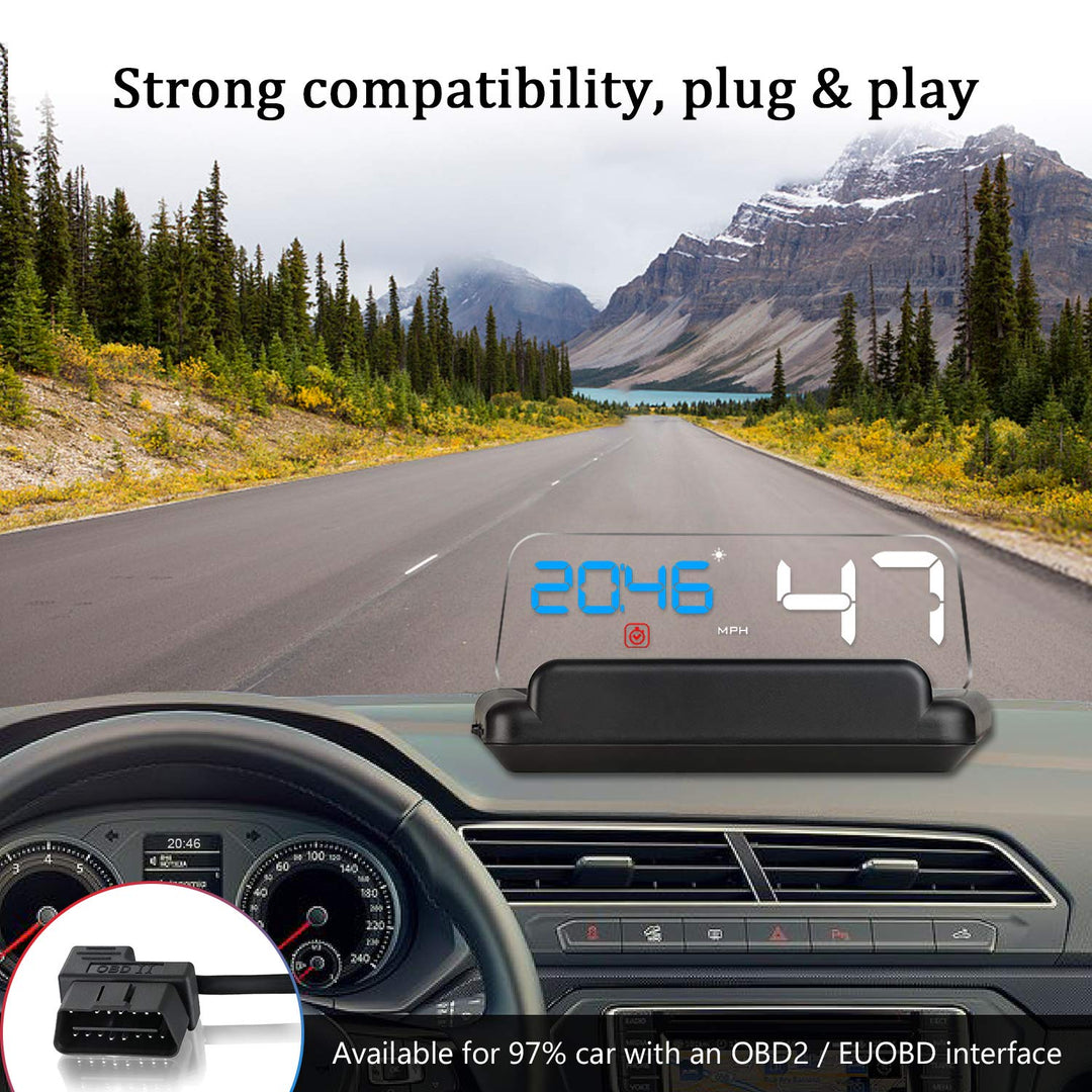 Car HUD Display, Head Up Display OBD2 HUD with Reflection Board Stereo Projecting Display Speed RPM Voltage Car Digital Speedometer C500