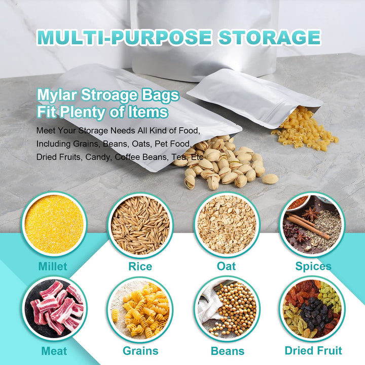 50pcs 1 Gallon Mylar Bags for Food Storage, 10 Mil 10x14 Stand-Up Zipper Pouches Resealable and Heat Sealable Bags for Long Term Food Storage(10x14, Extra Thick)