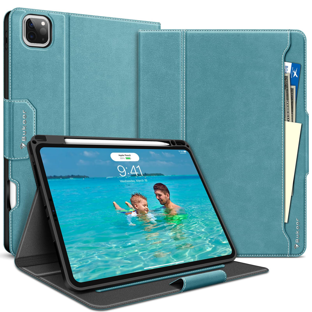 BuKoor iPad Pro 11 inch Case 2022 4th/3rd/2nd/1st Generation Case (2021/2020/2018) with Pencil Holder, Auto Sleep/Wake Function Smart PU Leather with Pocket Shockproof Magnetic Clasp Cover (Green)