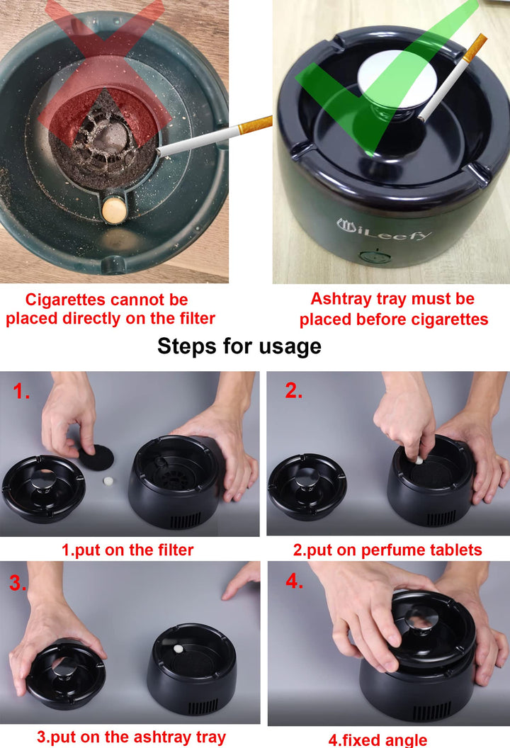 2 in 1 Multifunctional Smokeless Ashtray USB Rechargeable Ash Tray Electronic Ashtray Best for Home Office or Car (Black)
