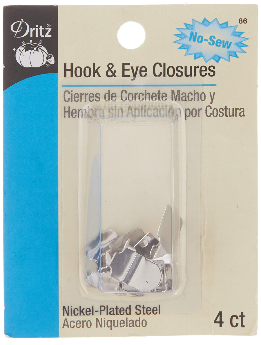 86 No-Sew Hook & Eye 1/2 Inch 4/Pkg-Nickel