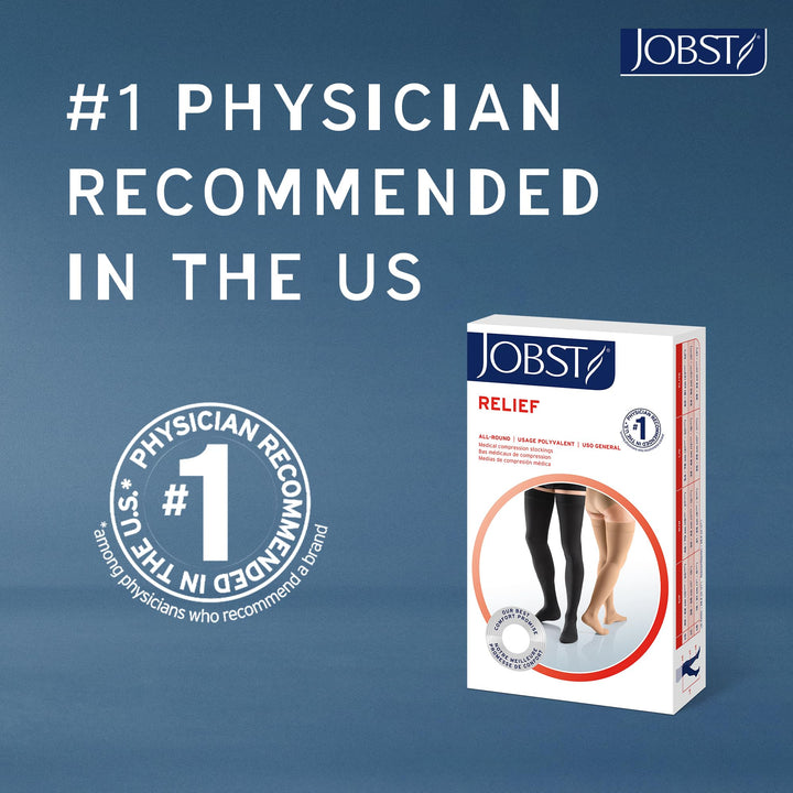 JOBST Relief Knee High Graduated Compression Socks, 15-20 mmHg - Comfortable Unisex Design - Open Toe, Black, Medium