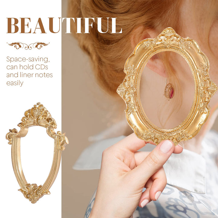 4 Pcs Vintage Resin Picture Frame Mini Gold Frames Antique Photo Frame Wall Hanging Photo Frame Oval Rectangle Baroque Frames Christmas Holiday Home Decor