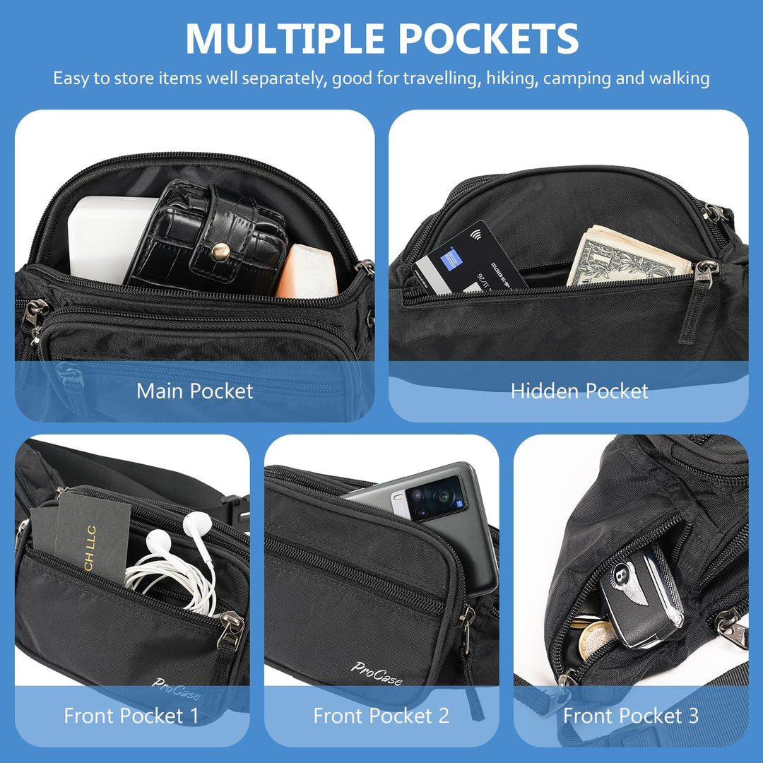 Fanny Pack Waist Packs for Men Women, Waist Bag Hip Pack for Travel Hiking Running Outdoor Sports -Black, M