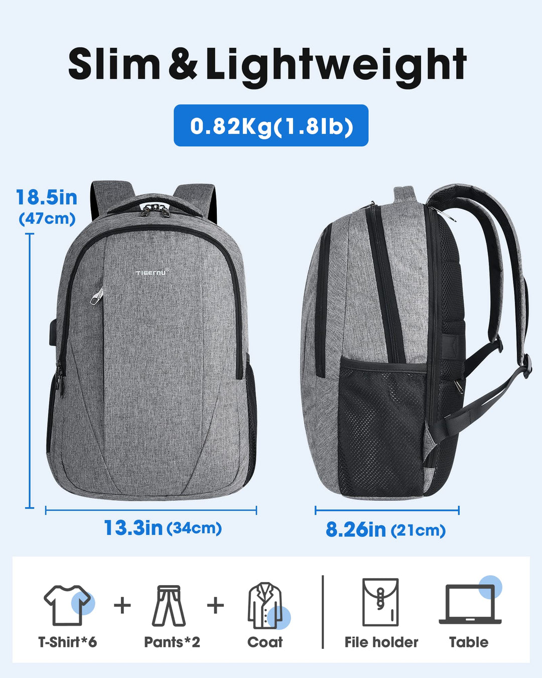 Laptop Backpack, Business Slim Anti-theft Backpacks with USB Charging Port, Water Resistant College Bookbag with Laptop Compartment for Men Work, Fits 15.6 Inch Laptop and Notebook, Black