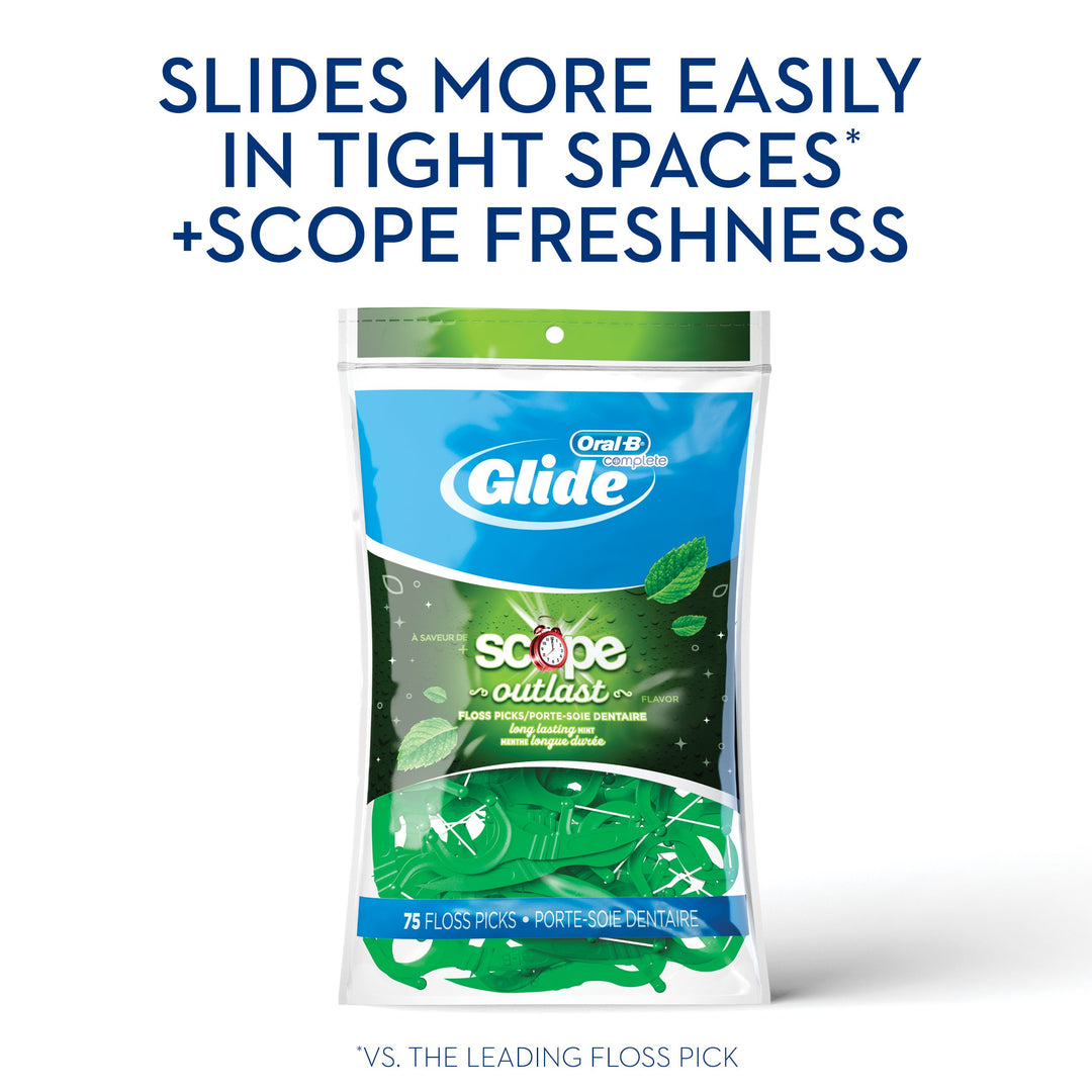 Oral B Glide Floss Picks Plus Scope Outlast - Long Lasting Mint - 75 ct