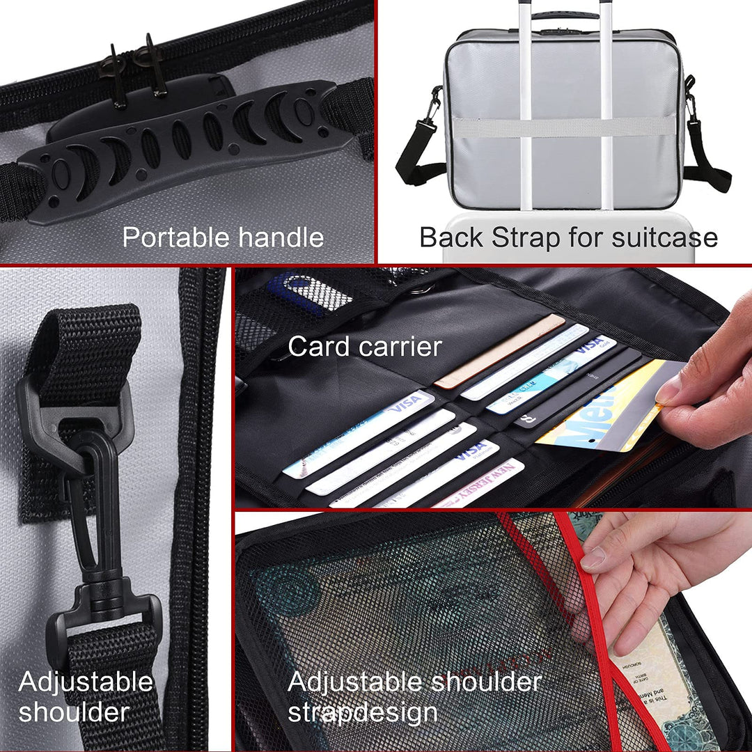 Fireproof Document Bag with Lock &amp; Fireproof Money Bag for Cash Set, Fireproof Document Safe Organizer for Travel, Fireproof File Storage Bag with Lock, Multi-Layer Portable File Organizer Gray