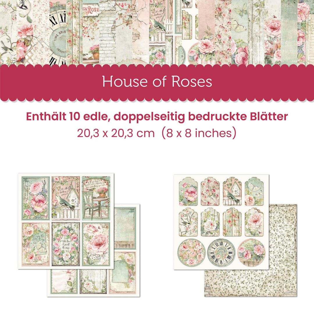 STAMPERIA INTERNATIONAL, KFT Scrapbooks Paper Pad 8X8 10PK HOUSE ROSE, 20.3 x 20.3 (8&#39;&#39; x 8&#39;&#39;), Multicoloured