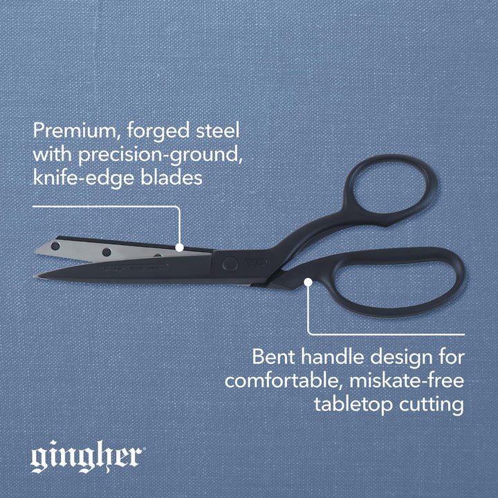Gingher Featherweight Bent Handle Scissors - 8 Stainless Steel Shears - Sharp Fabric Scissors - Black