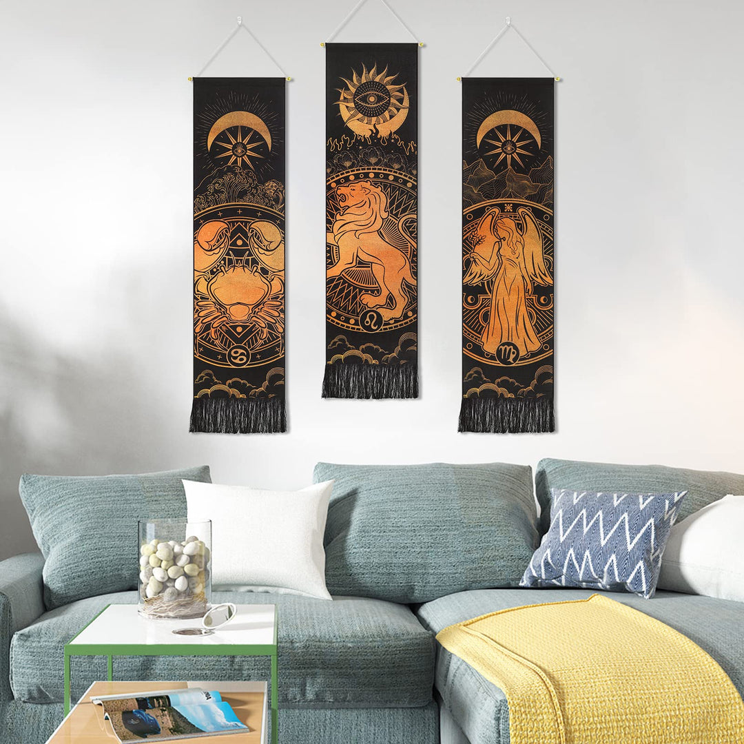 Leo Tapestry Sun and Moon Tapestry Zodiac Tarot Tapestry Constellation Leo Tapestry Hippie Astrology Tapestry Wall Hanging for Room (Leo, 12.8 x 51.2 inches)