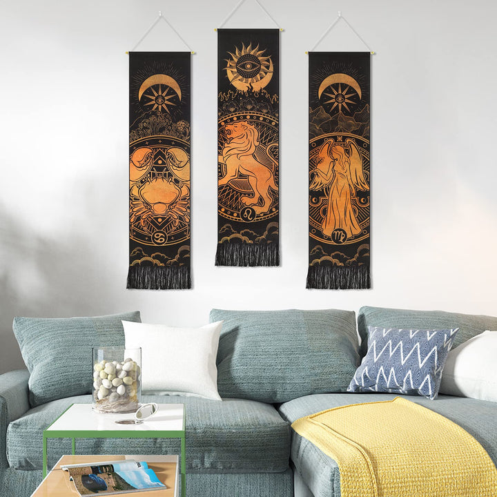 Leo Tapestry Sun and Moon Tapestry Zodiac Tarot Tapestry Constellation Leo Tapestry Hippie Astrology Tapestry Wall Hanging for Room (Leo, 12.8 x 51.2 inches)