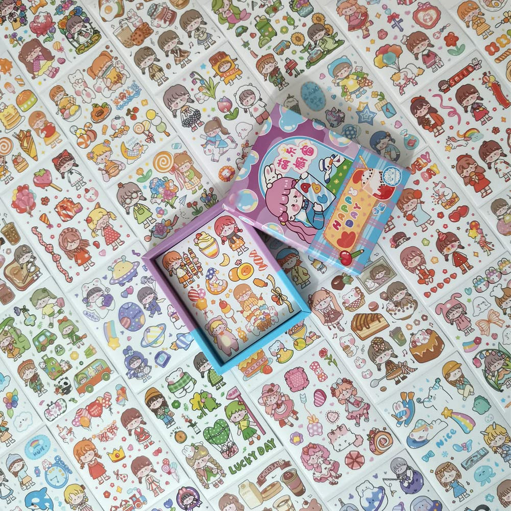 Kawaii Washi Stickers Set (50 Sheets) Cute Girl Happy Day Birthday Party Universe Marine Life Afternoon Tea Sticker for Scrapbooking Journaling Water Bottle Diary Planner Album