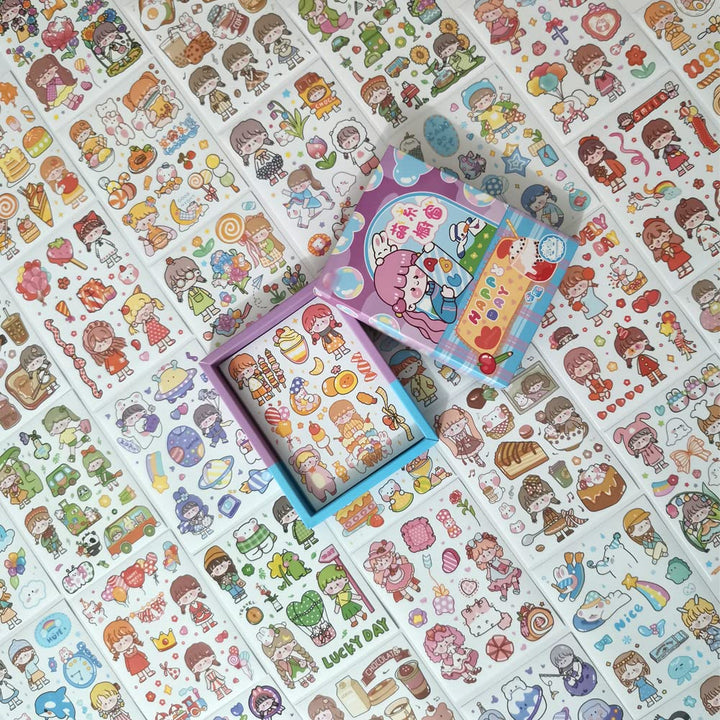 Kawaii Washi Stickers Set (50 Sheets) Cute Girl Happy Day Birthday Party Universe Marine Life Afternoon Tea Sticker for Scrapbooking Journaling Water Bottle Diary Planner Album