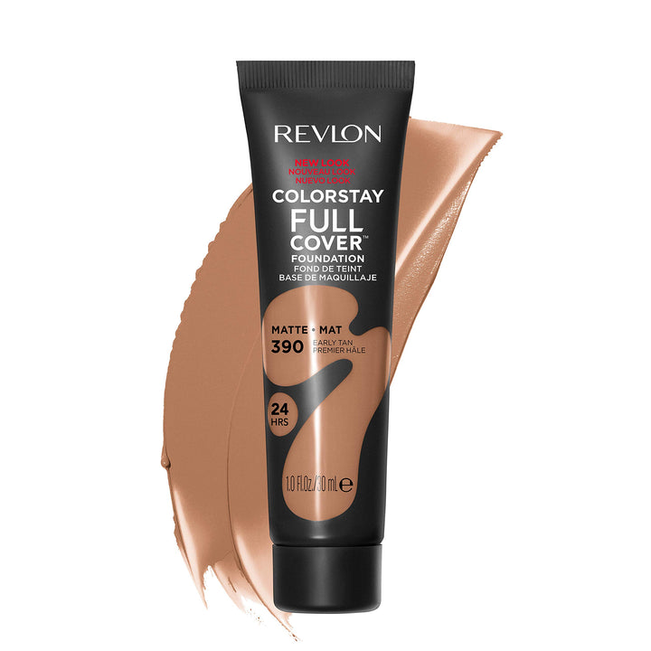 Revlon ColorStay Full Cover Longwear Matte Foundation, Heat &amp; Sweat Resistant Lightweight Face Makeup, Early Tan (390), 1.0 oz