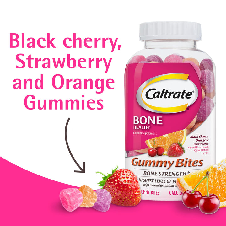 Caltrate Gummy Bites 500 mg Calcium and Vitamin D Supplement, Black Cherry, Strawberry, Orange - 50 Count