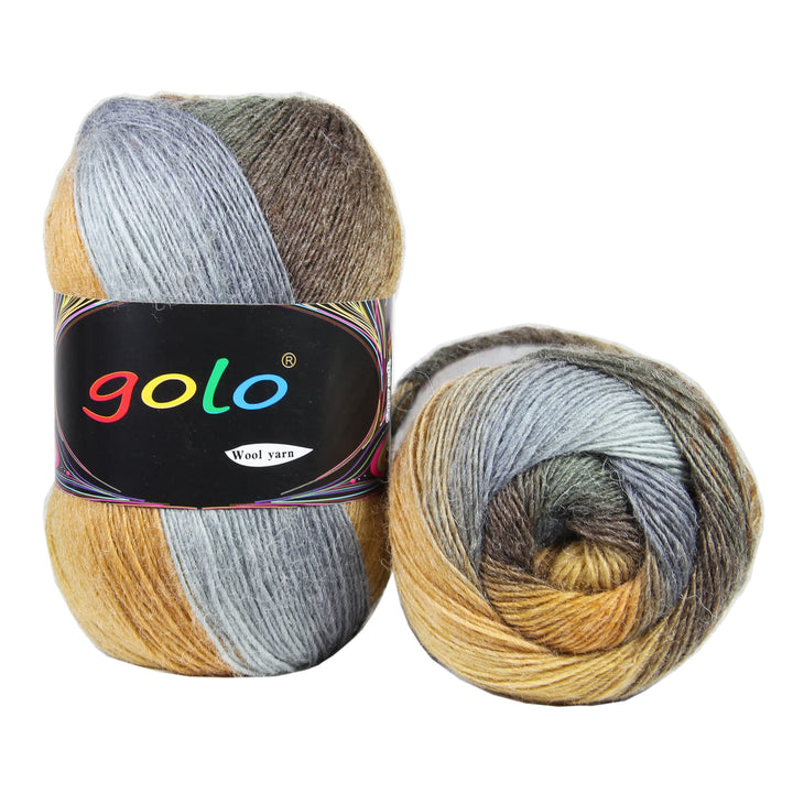 Wool Yarn for Knitting 550yd 0.22Ib Cachemire Multicolor Rainbow Yarn (Yellow-Brown)