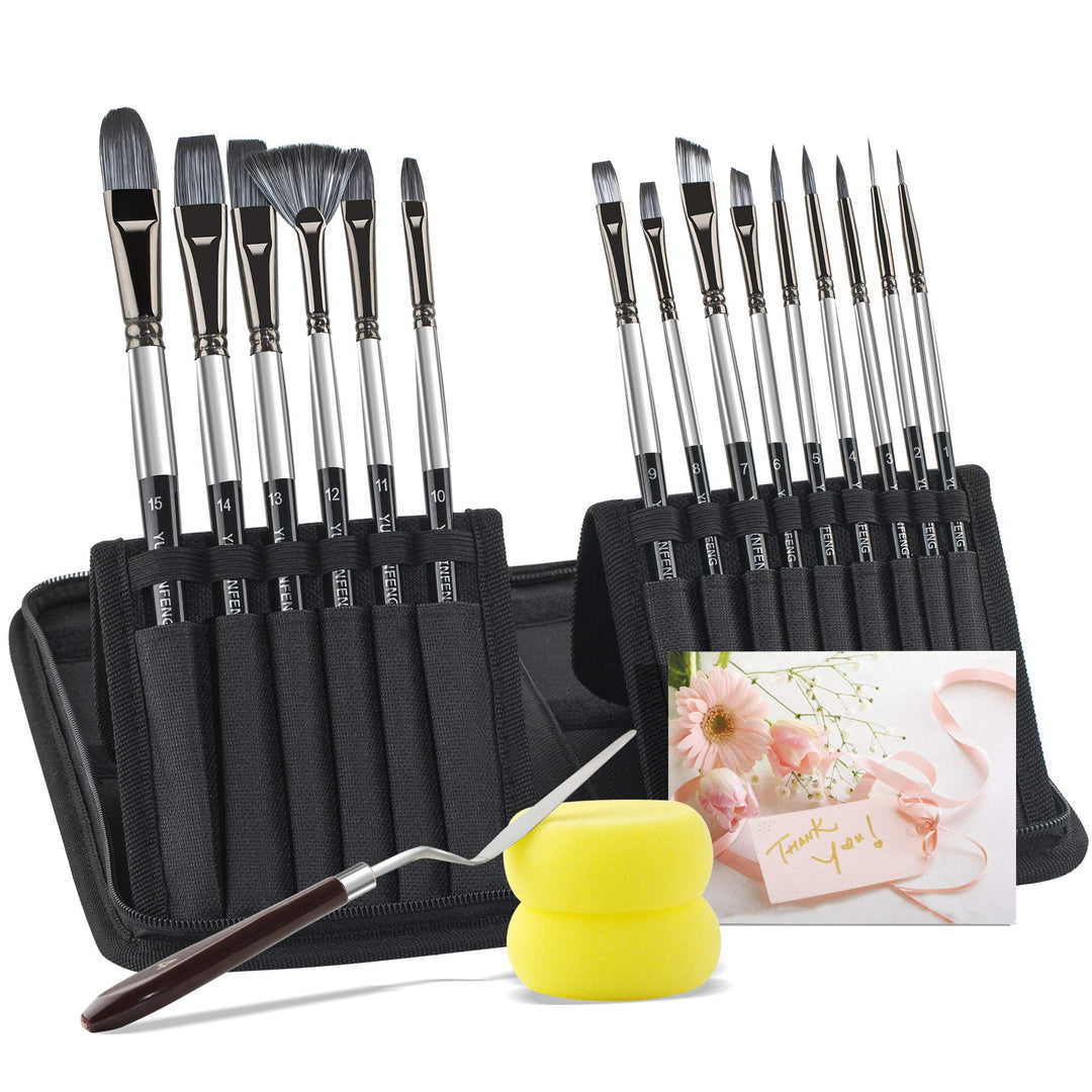 Artist Paint Brush Set- 15 Different Sizes of Brush Accessories, Suitable for Acrylic, Oil Painting and Gouache Painting-The Perfect Brush Set for Kids, Artists and Adults.