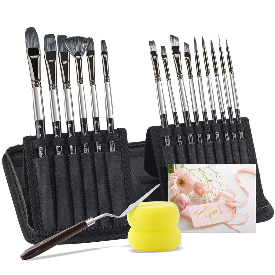 Artist Paint Brush Set- 15 Different Sizes of Brush Accessories, Suitable for Acrylic, Oil Painting and Gouache Painting-The Perfect Brush Set for Kids, Artists and Adults.
