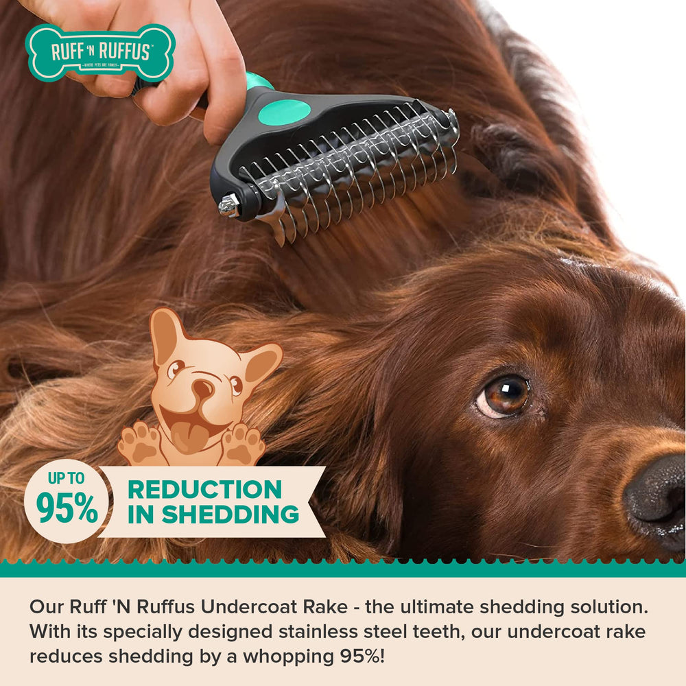 Ruff 'N Ruffus Dog Brush for Shedding - Double Sided Undercoat Rake for Dogs & Cats - Dematting Comb for Dogs - Deshedding Dog Brush with Nail Clipper - Cat Grooming Brush Reduce Shedding by 95%