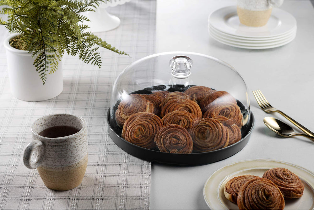 Cake Stand, Cake Plate Server with Dome, Metal Serving Tray and Shaterproof Acrylic Lid