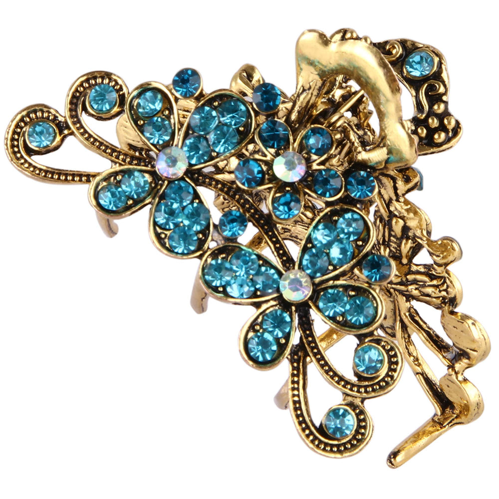 Crownguide Vintage Rhinestone Hair Claw Crystal Jaw Clips,Metal Alloy Fancy Hair Barrette Decorative Flowers Hair Clasps Accessories for Women Thick Hair Red