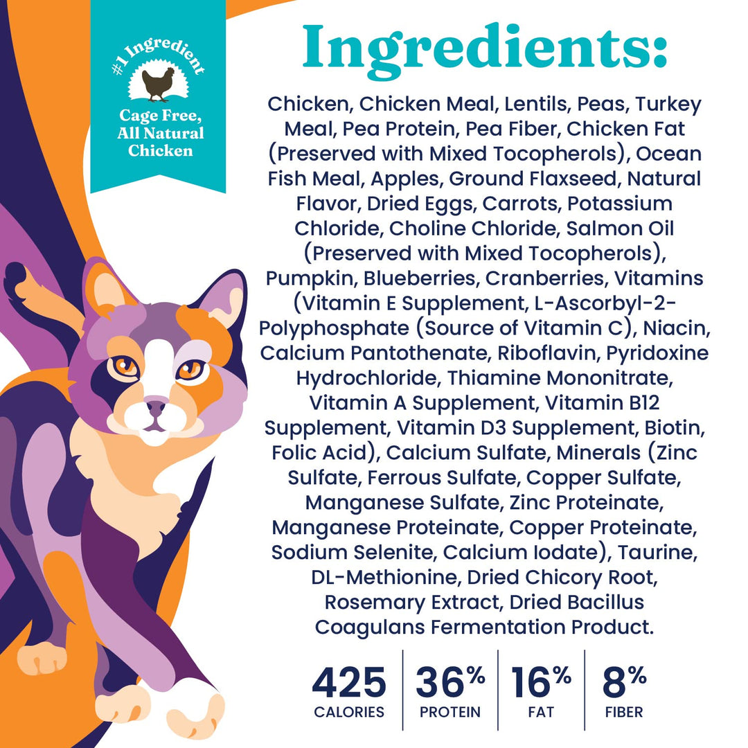 Indoor Dry Cat Food - Let&#39;s Stay in Cat Food Dry Kibble for Indoor Cats - Hairball &amp; Sensitive Stomach - Grain &amp; Gluten Free - Probiotics &amp; Fiber for Digestive Health - Chicken - 12lb