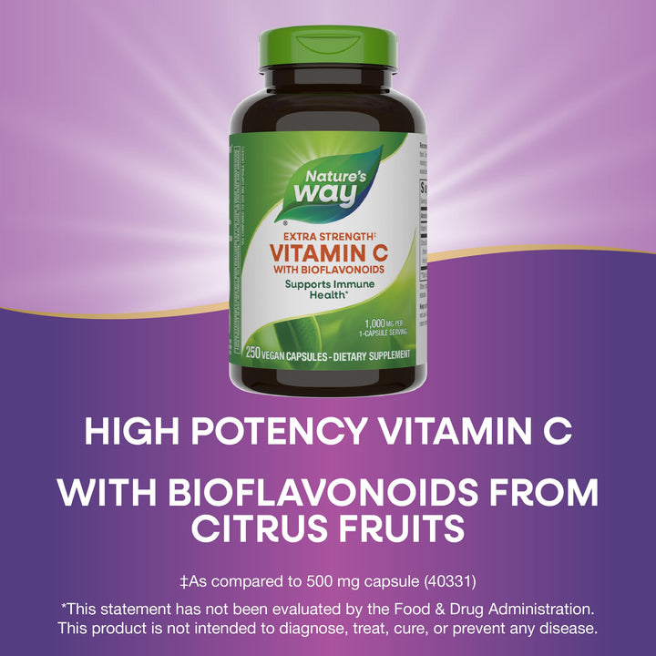 Nature’s Way Extra Strength Vitamin C with Bioflavonoids - 1,000 mg Vitamin C per Serving - Immune Health* - Citrus Bioflavonoids from Orange, Grapefruit, Lemon &amp; More - 250 Capsules